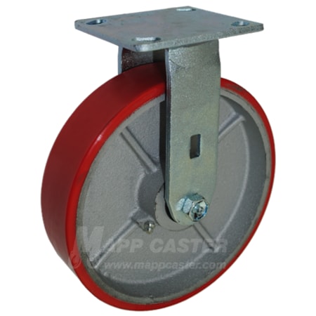 Mapp Caster 8"X2" Red Poly on Iron Wheel Rigid Caster - 1,250 Lbs Capacity 146PURB820R
